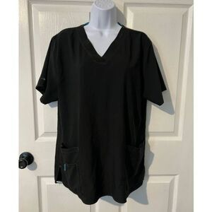 CARHARTT Scrub Top Short Sleeve V Neck Front Pockets Black‎ & Turquoise